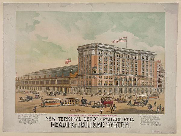 New Terminal Depot at Philadelphia, Reading Railroad System lithograph, circa 1891