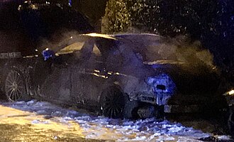 Picture shows the aftermath of Niedermeier's car set on fire in 2017. Niedermeier Mercedes.jpg