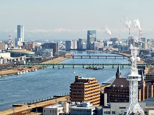 A view of Niigata City and Shinano River from observation deck of Niigata Prefecture Building (2022)