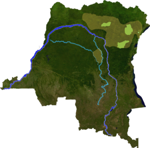 Distribution area of ​​the okapi (Maiko National Park marked)