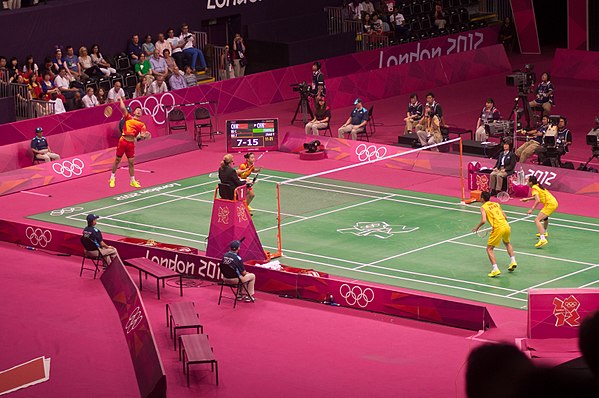 Two Chinese pairs compete in the mixed doubles gold medal match of the 2012 Olympics