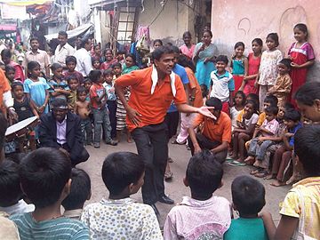 A street play (nukkad natak) in Dharavi slums in Mumbai.