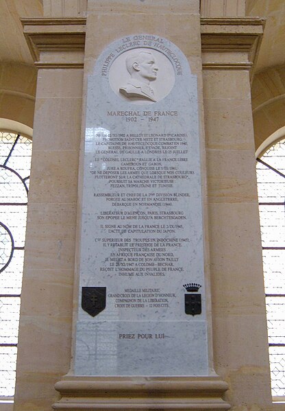 File:Philippe Leclerc de Hauteclocque memorial plaque, Saint-Louis-des-Invalides, Les Invalides, Paris, France - 20050912.jpg