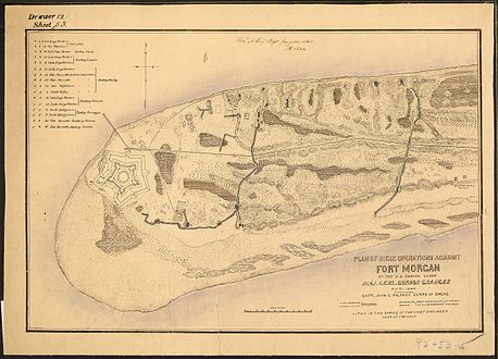 Plan of Siege Operations. Plan of Siege Operations Against Fort Morgan by the U.S. Forces, under Maj. Genl. Gordon Granger, Aug. 1864. Capt.... - NARA - 305753.jpg