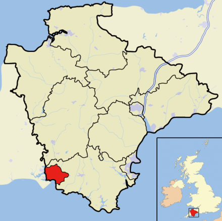 Location of Plymouth, shown within Devon and UK