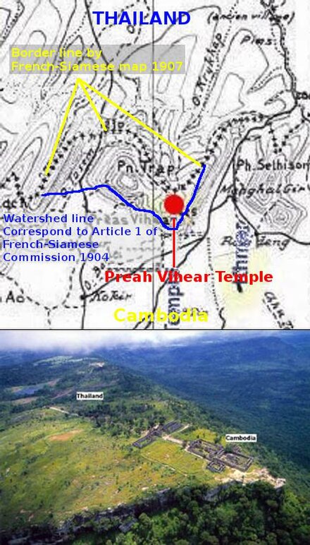 Preah Vihear Temple and border lines on dispute