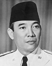 Indonesian President Ahmed Sukarno, whose role in the Confrontation led to his fall from power in 1967 Presiden Sukarno dyk.jpg