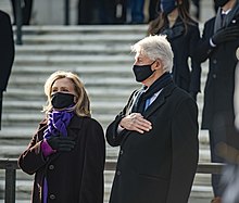 Clinton and her husband attend a wreath laying ceremony at the Tomb of the Unknown Soldier in Arlington National Cemetery after the inauguration of Joe Biden President Joseph R. Biden, Jr. and Vice President Kamala Harris participated in a Presidential Armed Forces Full Honors Wreath-Laying Ceremony at the Tomb of the Unknown Soldier at Arlington National Cemetery (50857745622) (1).jpg