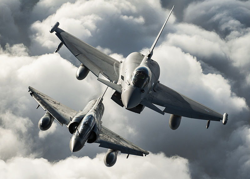 File:RAF Typhoon and French Mirage Flying together MOD 45156240.jpg