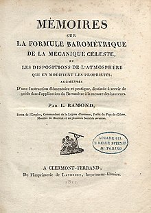 Mémoires sur la formule barometrique de la mecanique celeste, et les dispositions de l'atmosphere qui en modifient les proprietes, 1811