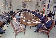 President Nixon and his cabinet in the White House in March 1971 Richard M. Nixon posing with his cabinet in the cabinet room in the white house. - NARA - 194353.jpg