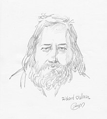 Skitseret portræt af Richard Stallman