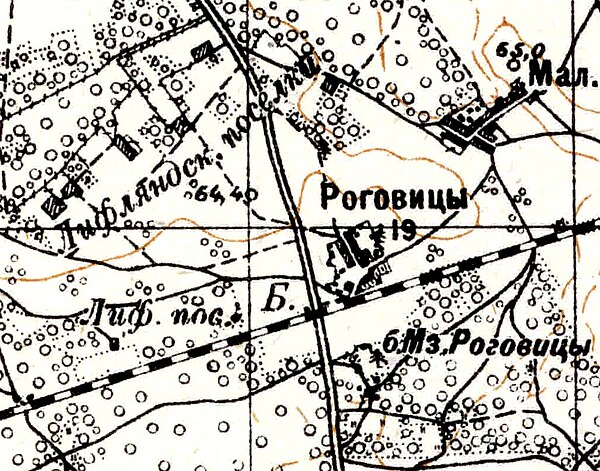 Деревня Роговицы на карте 1934 года