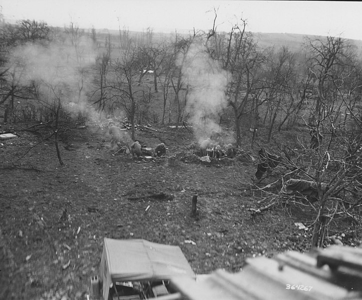 File:SC 364267 - Two mortars, one a captured Nazi piece, are fired together toward German positions near Guiderkirk, France, by men of the 3rd Battalion, 324th Infantry Regiment, 44th Division, Seventh U.S. Army. (52100306933).jpg