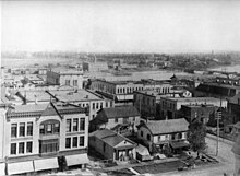 Saginaw City, looking east from the courthouse towards the river, 1888