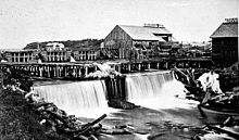 Sawmills over Saint Anthony Falls, ca. 1860.