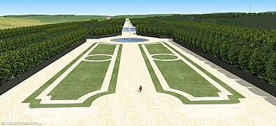 Schéma restituant la vue depuis le troisième étage du château d'Orsay sur le grand parterre.