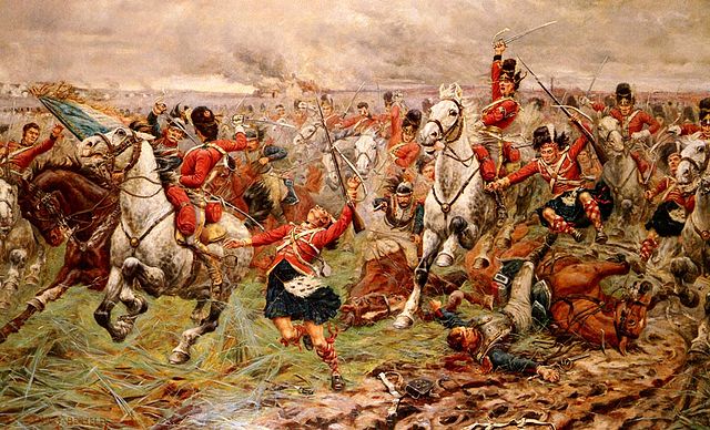 Gordons and Greys to the Front, an 1898 painting by Stanley Berkeley, showing the incident at Waterloo, when the 92nd joined the charge of the Scots G