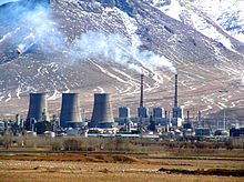 Gas power plant in Iran. Water use by thermal power plants is more than double domestic water use. Shazand Combined-cycle power plant.JPG