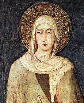 Клара Ассизская. Изображение художника Симоне Мартини в базилике Св. Франциска в Ассизи (XIV век)