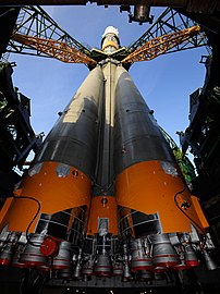 Soyuz TMA-13 erected at the Baikonur Cosmodrome launch pad 1/5 Gagarin's Start