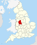 Location map of Staffordshire.
