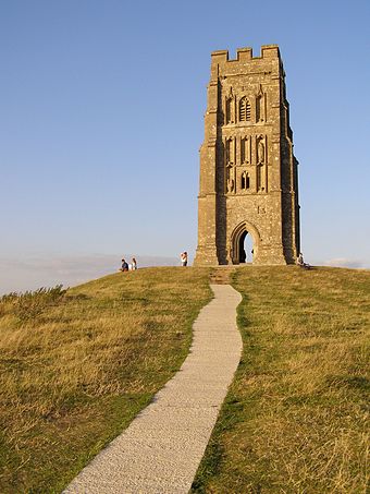 Remains of St Michael's Church at the summit of Glastonbury Tor
