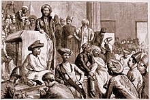 An illustration published in The Graphic on 25 January 1884 depicting a meeting in the Bombay Town Hall in support of the bill Support for the Ilbert Bill.jpg