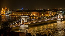 Budapest is a leading R&D and financial centre in Central and Eastern Europe Szechenyi Chain Bridge in Budapest at night.jpg