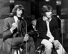 The Bee Gees performing at The Tom Jones Show in early 1969, one of the last performances with Robin as he left the group later in March The Bee Gees - This is Tom Jones, Season 1, Episode 3 (1969).jpg