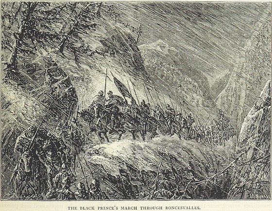 Nineteenth-century illustration of the Black Prince's march through Roncesvalles