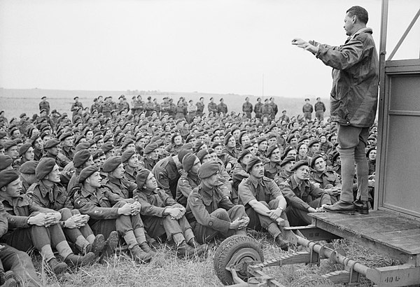 Major-General Richard Gale, GOC 6th Airborne Division, addresses his men, 4 June 1944.