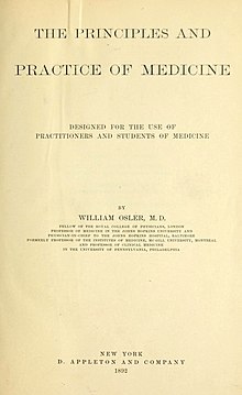 The Principles and Practice of Medicine title page, first edition, 1892. The Principles and Practice of Medicine title page 1st edition 1892.jpg