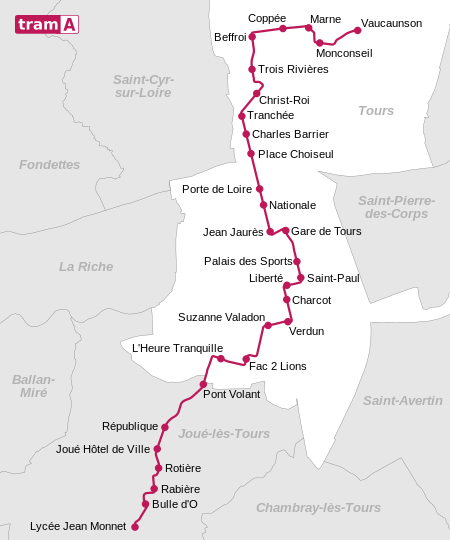 Tracé Ligne A Tramway Tours.svg