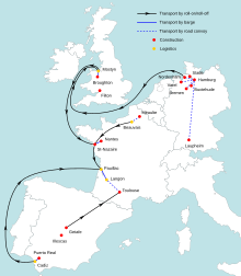 La mappa di produzione, logistica e assemblaggio delle parti dell'Airbus A380