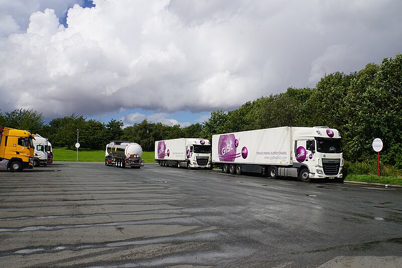 File:Truck stop at Chester Services - geograph.org.uk - 5506683.jpg