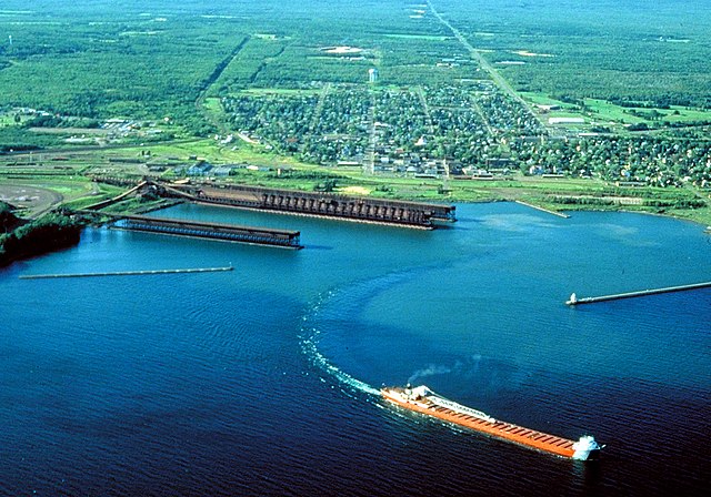 Aerial view of Two Harbors. Exact photo date unknown, but appears to be from the mid-late 1990s.