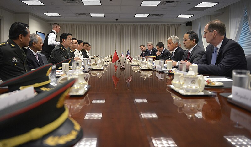 File:U.S. Secretary of Defense Chuck Hagel, third from right, and China's Minister of National Defense Gen. Chang Wanquan, fourth from left, sit down for a meeting at the Pentagon in Arlington, Va., Aug. 19, 2013 130819-D-NI589-173.jpg