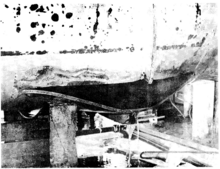 Photograph of the rupture in the uranium hexafluoride container UF6 cylinder rupture bw.png