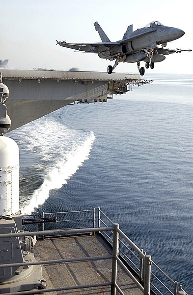 File:US Navy 030201-N-4142G-005 An F-A-18C Hornet assigned to the Kestrels of Strike Fighter Squadron One Three Seven (VFA-137) launches from a waist catapult aboard the aircraft carrier USS Constellation (CV 64).jpg