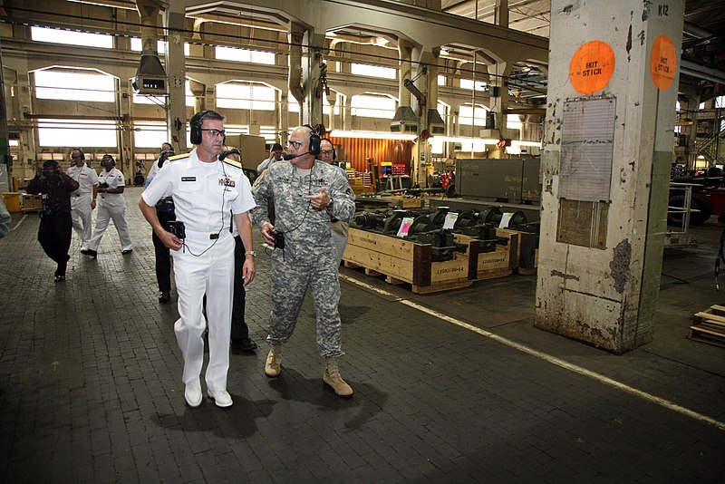 File:US Navy 090623-N-3271W-030 Rear Adm. Michael J. Browne, deputy chief engineer of Naval Sea Systems Command, tours the Rock Island Arsenal with Col. Craig Cotter, Commanding Officer, Joint Manufacturing Technology Center.jpg