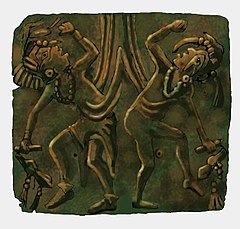 Image 30A illustration of the Upper Bluff Lake Dancing Figures repoussé copper plate, an artifact of the Mississippian culture found at the Saddle Site in Union County, Illinois. Image credit: H. Rowe (from Portal:Illinois/Selected picture)