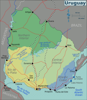 Mapa regionů Uruguaye