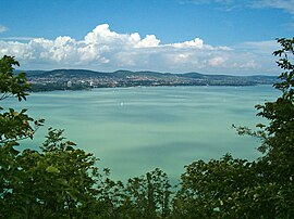Views of Balatonfüred and Lake Balaton from Tihany Peninsula, Hungary.jpg