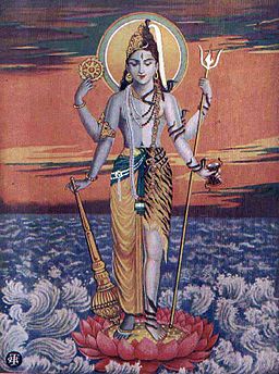 Vishnu and Shiva in a combined form, as "Hari-hara,"
