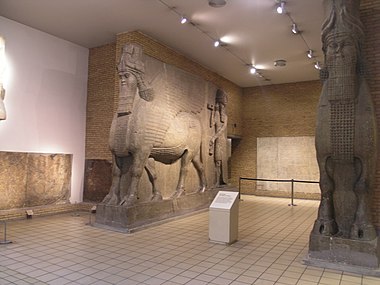 Room 10 – Human Headed Winged Bulls from Khorsabad, companion pieces in the Musée du Louvre, Iraq, 710–705 BC