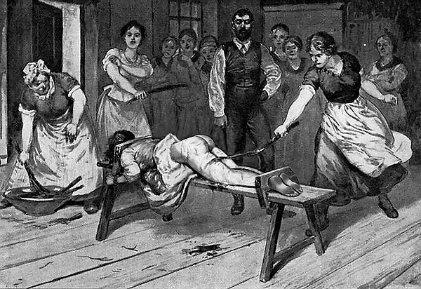 Corporal punishment in a women's prison in the United States (ca. 1890)