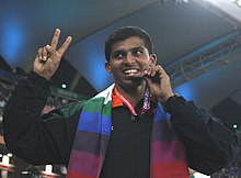 XIX Commonwealth Games-2010 Delhi (Athletics Men's Javelin Throw) Kashinath Naik of India won the Bronze Medal, at Jawaharlal Nehru Stadium, in New Delhi on October 12, 2010.jpg