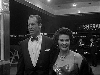 De Carlo with her husband, Robert Morgan, at the New York premiere of The Ten Commandments in 1956