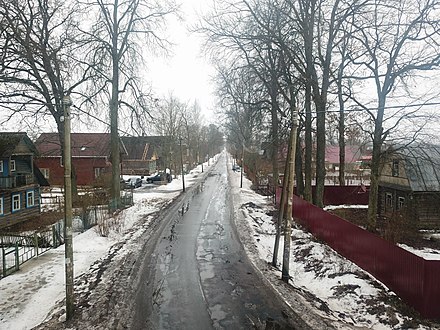 Lampovo village. Central street (Tsentralnaya) as seen from drone